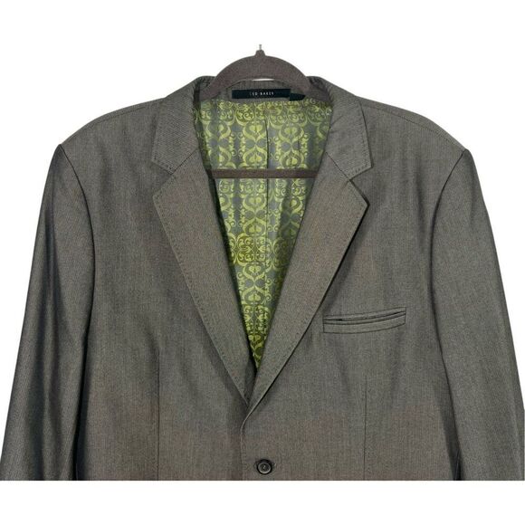 Ted Baker Two Button Jacquard Lined Blazer Gray Notched Lapel Men’s 46 - Picture 12 of 12